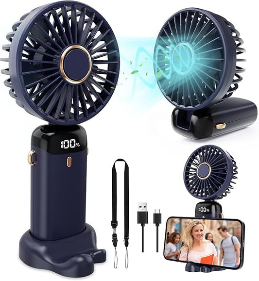 5 in 1 Portable Mini Pocket Fan USB Rechargeable 5 Speeds Small Silent Folding Hand Fan Phone Holder